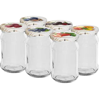 Βάζα 300 ml με χρωματιστά βιδωτά καπάκια fi 66 - 6 τεμ.