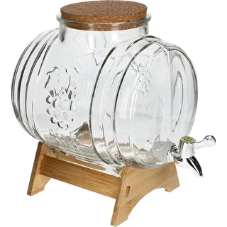 Βαρελάκι 5 L, γυάλινο, με φαρδύ στόμιο πλήρωσης, πώμα από φελλό, βάση και βρυσάκι