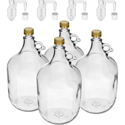 4 x Dama 5 L με φελλό, υδατοπαγίδα ζύμωσης και βιδωτό καπάκι