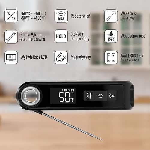Θερμόμετρο κουζίνας υπερύθρων, συμπαγές, με αναδιπλούμενη ακίδα - 8