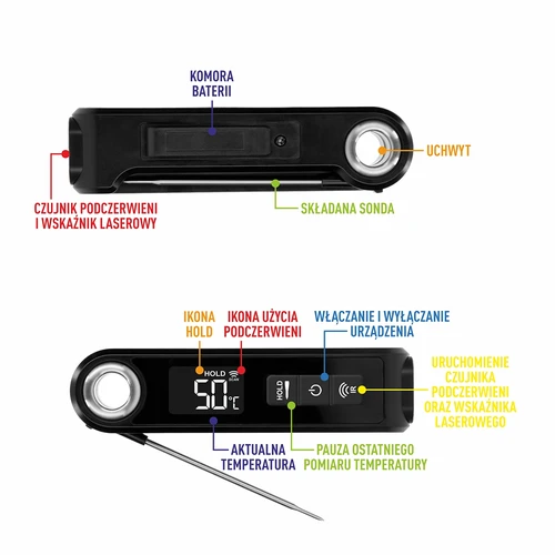 Θερμόμετρο κουζίνας υπερύθρων, συμπαγές, με αναδιπλούμενη ακίδα - 9