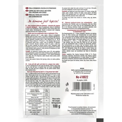 Αλάτι ωρίμανσης Pekla με σκόρδο και βότανα για συσκευή ζαμπόν, 100 g - 2