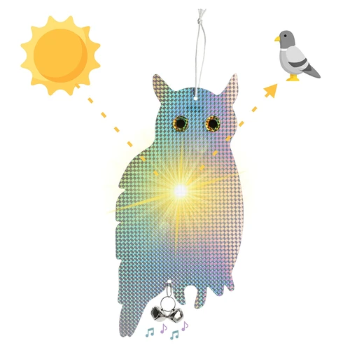 Ανακλαστικό κρεμαστό απωθητικό πουλιών - κουκουβάγια με κουδουνάκια - 5