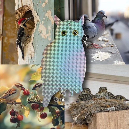 Ανακλαστικό κρεμαστό απωθητικό πουλιών - κουκουβάγια με κουδουνάκια - 8