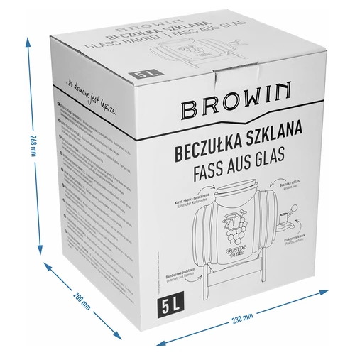 Βαρελάκι 5 L, γυάλινο, με φαρδύ στόμιο πλήρωσης, πώμα από φελλό, βάση και βρυσάκι - 8