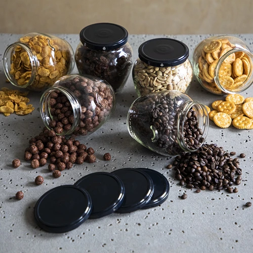 Βάζο Amfora 580 ml (fi 82) με μαύρο καπάκι - 6 τεμ. - 6