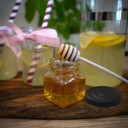 Βάζο twist-off 120 ml - Cztery kąty fi 53 με μαύρο καπάκι, 6 τεμ - 9