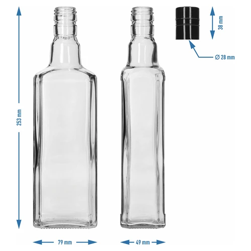 Διακοσμητικό μπουκάλι TYNKTURA 0,5 L, με μαύρο μακρύ βιδωτό καπάκι fi 28 mm, 1 τεμ. - 5