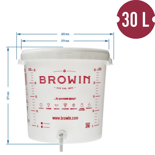 Δοχείο ζύμωσης 30 L με καπάκι, βρύση και υδροπαγίδα ζύμωσης UA - 14