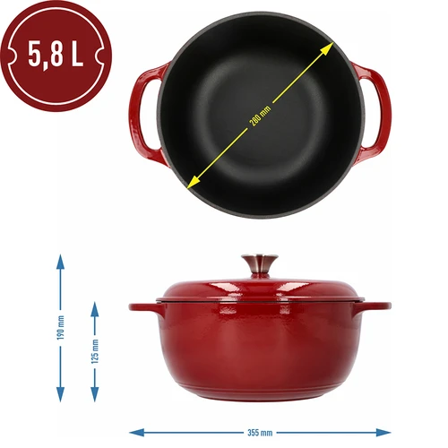 Εμαγιέ χυτοσίδηρη κατσαρόλα - μπορντό, 5,8L - 4