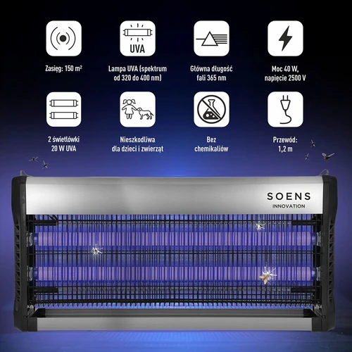 Εντομοπαγίδα UVA 40 W, ασημί - 6