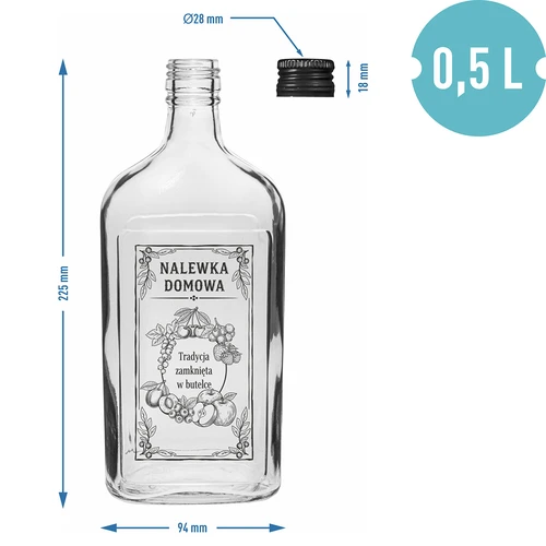 Μπουκάλι-φλασκί 500 ml με βιδωτό καπάκι, με εκτύπωση «Nalewka domowa», 1 τεμ. - 4