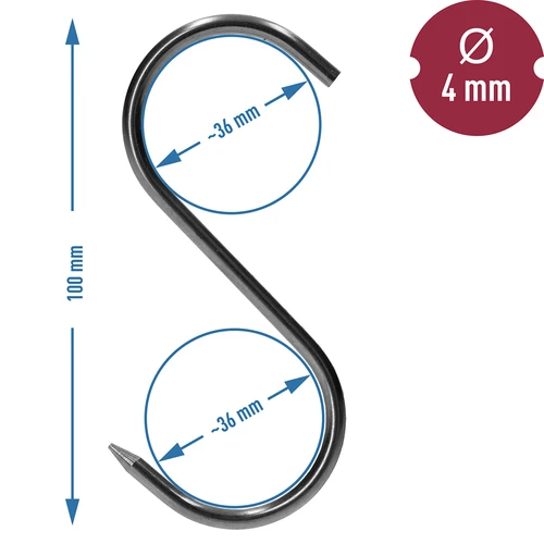 Γάντζοι καπνίσματος - τύπου S, ακονισμένοι, 4 mm x 100 mm, 5 τεμ. - 6