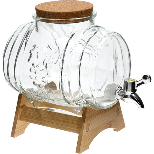 Γυάλινο βαρελάκι 3 L, με φαρδύ στόμιο πλήρωσης, φελλό, βάση και βρυσάκι