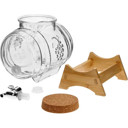 Γυάλινο βαρελάκι 3 L, με φαρδύ στόμιο πλήρωσης, φελλό, βάση και βρυσάκι - 3