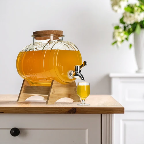 Γυάλινο βαρελάκι 3 L, με φαρδύ στόμιο πλήρωσης, φελλό, βάση και βρυσάκι - 7