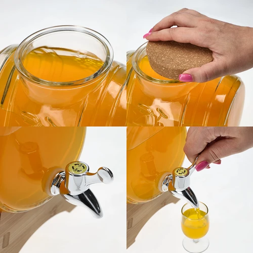 Γυάλινο βαρελάκι 3 L, με φαρδύ στόμιο πλήρωσης, φελλό, βάση και βρυσάκι - 5