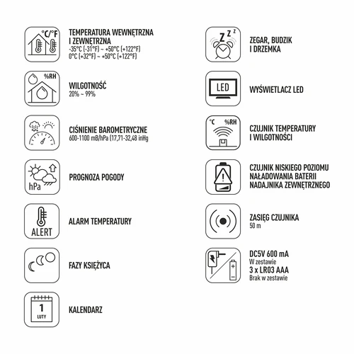 Ηλεκτρονικός μετεωρολογικός σταθμός – ασύρματος, με αισθητήρα, μαύρου χρώματος - 12