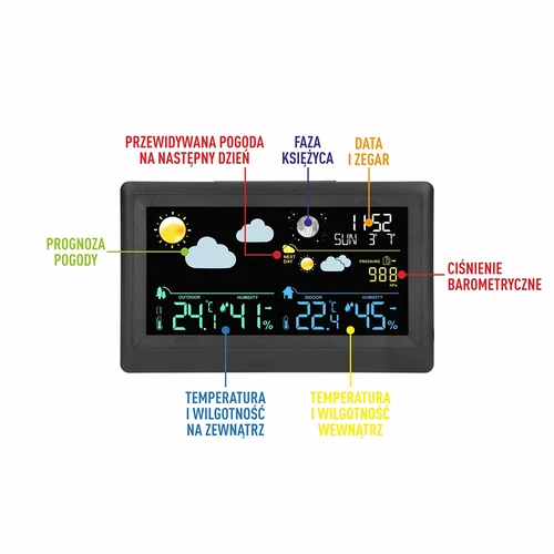 Ηλεκτρονικός μετεωρολογικός σταθμός – ασύρματος, με αισθητήρα, μαύρου χρώματος - 8