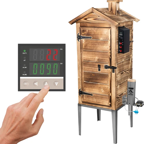 Καπνιστήριο κήπου 200 L dragON Wood 100E - με καύση ξύλου, ηλεκτρική μονάδα θέρμανσης και ελεγκτή