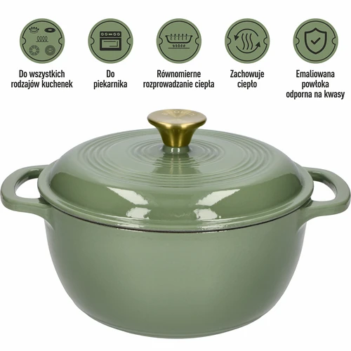 Κατσαρόλα χυτοσιδηρή εμαγιέ - σε απόχρωση φασκόμηλου, 4L - 5