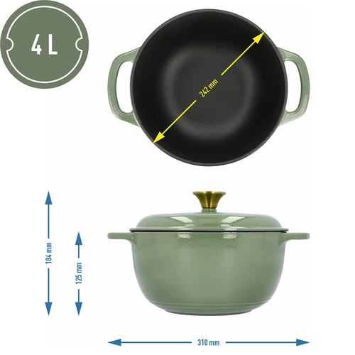 Κατσαρόλα χυτοσιδηρή εμαγιέ - σε απόχρωση φασκόμηλου, 4L - 4