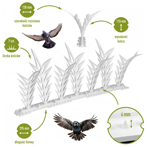 Λωρίδες με ακίδες απώθησης πτηνών, διακοσμητικές, λευκές - από πλαστικό, 6 τεμ. - 3