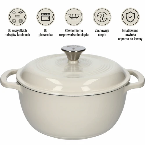 Μαντεμένια εμαγιέ κατσαρόλα - εκρού, 4 L - 5