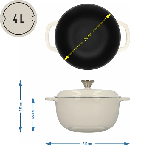 Μαντεμένια εμαγιέ κατσαρόλα - εκρού, 4 L - 4