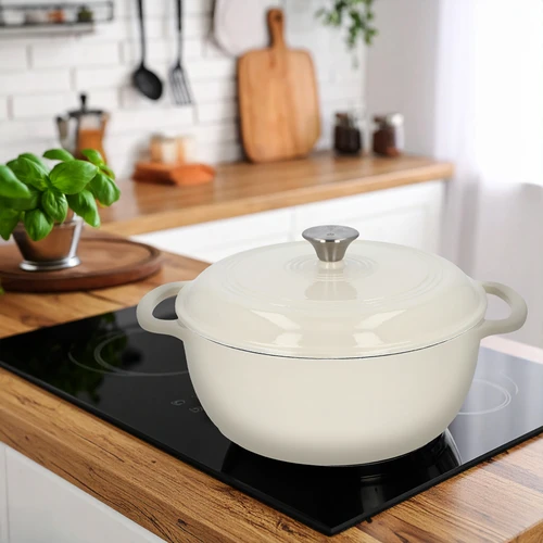 Μαντεμένια κατσαρόλα εμαγιέ - εκρού, 5,8L - 9