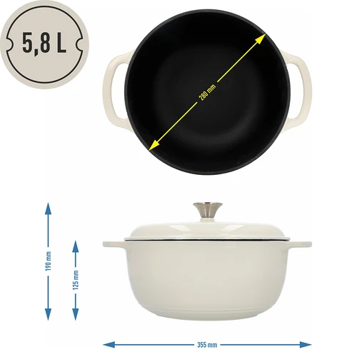 Μαντεμένια κατσαρόλα εμαγιέ - εκρού, 5,8L - 4
