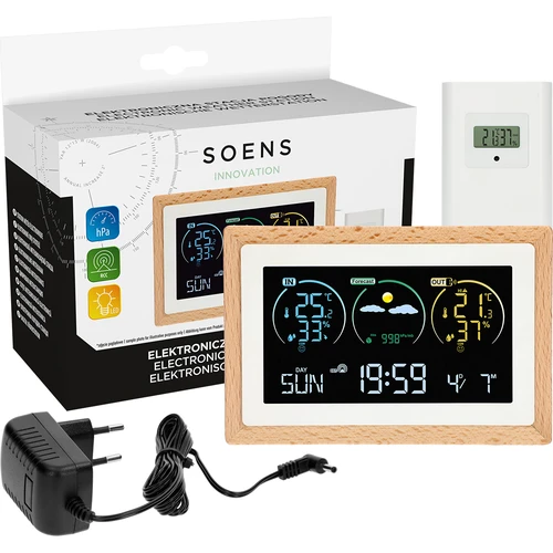 Μετεωρολογικός σταθμός (RCC,DCF) - ηλεκτρονικός, ασύρματος, με οπίσθιο φωτισμό, με αισθητήρα, λευκός - 7