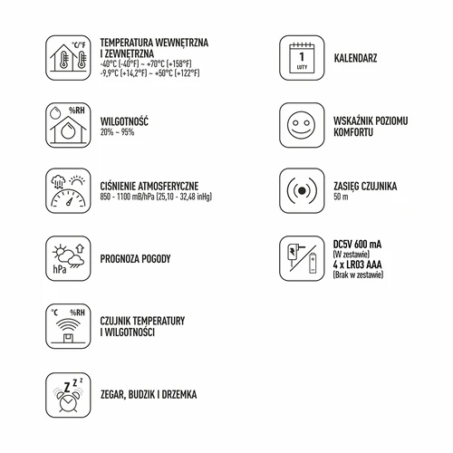 Μετεωρολογικός σταθμός (RCC,DCF) - ηλεκτρονικός, ασύρματος, με οπίσθιο φωτισμό, με αισθητήρα, λευκός - 9