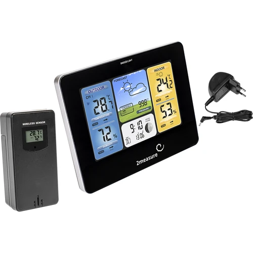 Μετεωρολογικός σταθμός RCC – ηλεκτρονικός, με οπίσθιο φωτισμό, ασύρματος, αισθητήρας, μαύρος