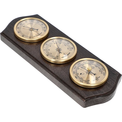 Μετεωρολογικός σταθμός ρετρό - σε καρυδί χρώμα με χρυσά καντράν - 2