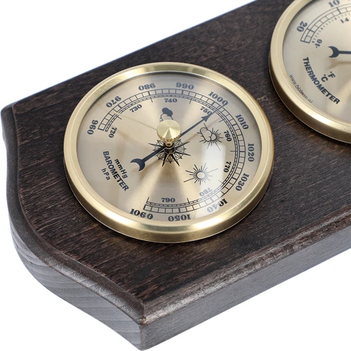 Μετεωρολογικός σταθμός ρετρό - σε καρυδί χρώμα με χρυσά καντράν - 3