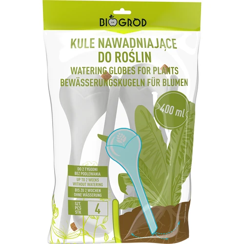 Μπάλες ποτίσματος για φυτά, λευκές ημιδιαφανείς με φελλό,  400ml, 4 τεμ. - 4
