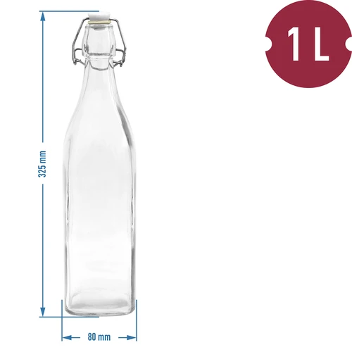 Μπουκάλι 1 λίτρου με αεροστεγές κλείσιμο - τετράγωνο - 2