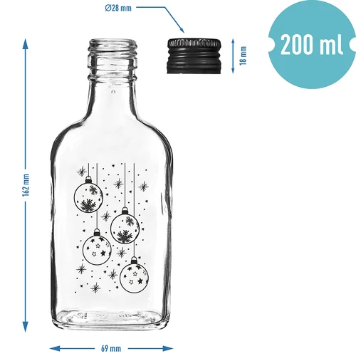 Μπουκάλι 200 ml με βιδωτό καπάκι, εκτύπωση «Χριστουγεννιάτικες μπάλες», 6 τεμ. - 5