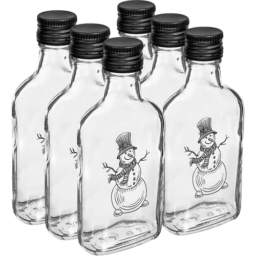 Μπουκάλι 200 ml με βιδωτό καπάκι, χριστουγεννιάτικη εκτύπωση «Χιονάνθρωπος», 6 τεμ. - 4