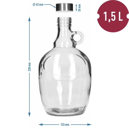 Νταμιτζάνα Dama 1,5 L, με μεταλλικό καπάκι Ø 43 mm και λαβή - 5
