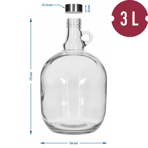 Νταμιτζάνα Dama 3 L, με μεταλλικό βιδωτό καπάκι fi 43 mm και χερούλι - 5