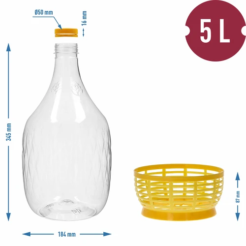 Νταμιτζάνα Dama 5 L PET, με βιδωτό καπάκι και καλάθι - 6