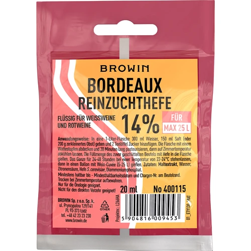 Οινικές ζύμες Bordeaux, 20 ml DE/EN