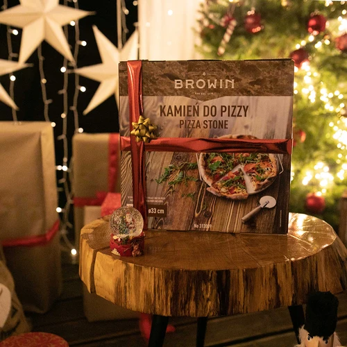 Πέτρα ψησίματος πίτσας με λαβή και κόφτη πίτσας, από κορδιερίτη, στρογγυλή 33 cm - 19