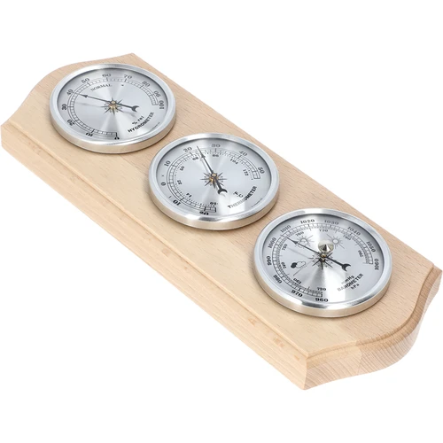 Ρετρό μετεωρολογικός σταθμός - φυσικό ξύλο με ασημένια καντράν - 2