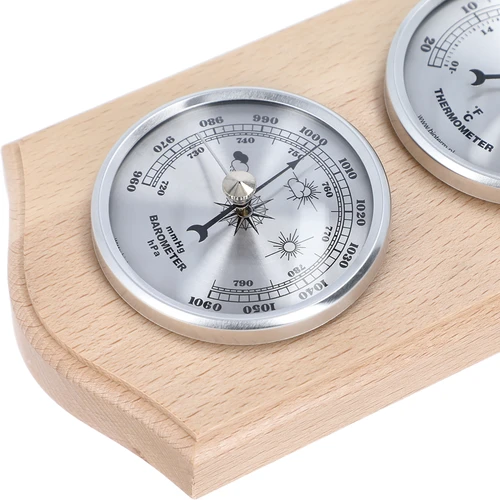 Ρετρό μετεωρολογικός σταθμός - φυσικό ξύλο με ασημένια καντράν - 3