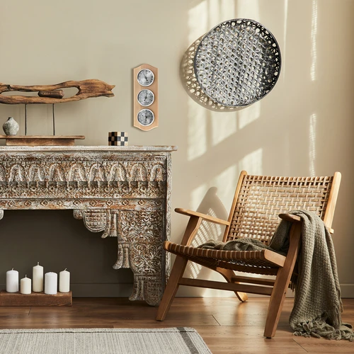 Ρετρό μετεωρολογικός σταθμός - φυσικό ξύλο με ασημένια καντράν - 6