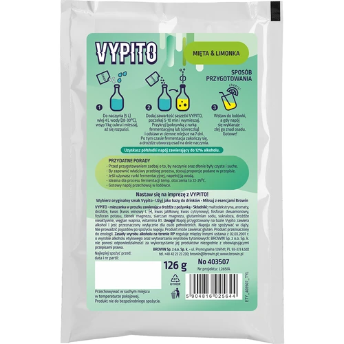 VYPITO 12%, φακελάκι για 18 ποτά – Μέντα-Λάιμ, 126g - 2