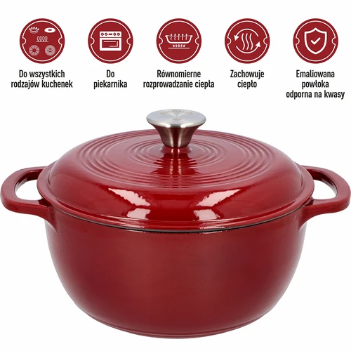 Χυτοσιδηρή κατσαρόλα εμαγιέ - μπορντό, 4 L - 5